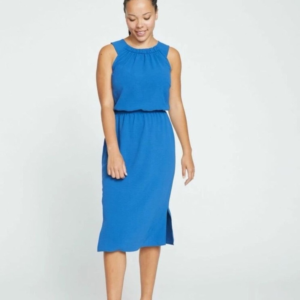 Blue Crepe Sleeveless Dress